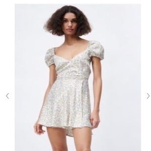 ZARA Floral Print Satin Effect Wrap Mini Dress Size XS